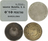 Company Stores and Propaganda Tokens
Lote 4 fichas. 1 Peseta Sociedad Anónima Comercial Barcelona, Sindicat agricol Sant Marti i Radi, Sindicat Agric...