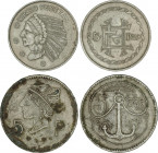 Company Stores and Propaganda Tokens
Lote 2 fichas de casino 5 Pesetas. Ni. Ø 34 y 37 mm. Tipo Cabeza de Diana a izquierda-Ancla y Cabeza de indio a ...