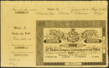 100 Reales. 14 de Mayo de 1857. Banco de Zaragoza. Serie A y con matriz. (Edifil 2021: 126B). Apresto original. SC--.