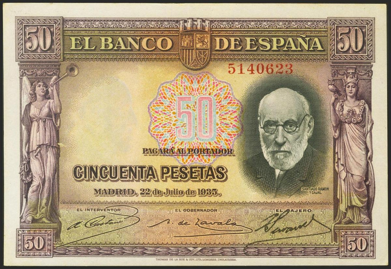 50 Pesetas. 22 de Julio de 1935. Sin serie. (Edifil 2021: 366). Apresto original...