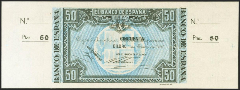 50 Pesetas. 1 de Enero de 1937. Sucursal de Bilbao, antefirma Banco de Vizcaya. ...
