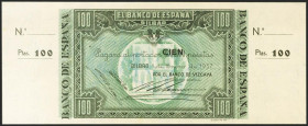 100 Pesetas. 1 de Enero de 1937. Sucursal de Bilbao, antefirma Banco de Vizcaya. Sin serie y sin numeración, con ambas matrices. (Edifil 2021: 390b). ...