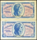 Conjunto de 2 billetes del 50 Céntimos emitidos en 1937 con la serie C, última serie emitida. (Edifil 2021: 391a). Apresto original. SC--.