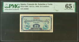 25 Céntimos. 1937. Asturias y León. Sin serie. (Edifil 2021: 394, Pick: S601). Inusual en esta excepcional calidad. SC. Encapsulado PMG65EPQ.