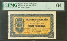 100 Pesetas. 1 de Junio de 1937. Asturias y León. Sin serie. (Edifil 2021: 399, Pick: S580). SC. Encapsulado PMG64.