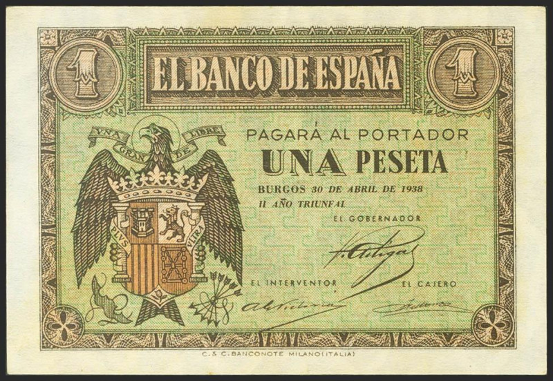 1 Peseta. 30 de Abril de 1938. Serie G. (Edifil 2021: 428a). Conserva gran parte...