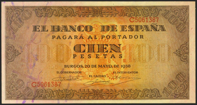 100 Pesetas. 20 de Mayo de 1938. Serie C. (Edifil 2021: 432a). Conserva gran par...