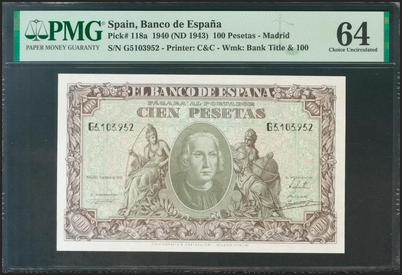 100 Pesetas. 9 de Enero de 1940. Serie G. (Edifil 2021: 438a, Pick: 118a). Inusu...