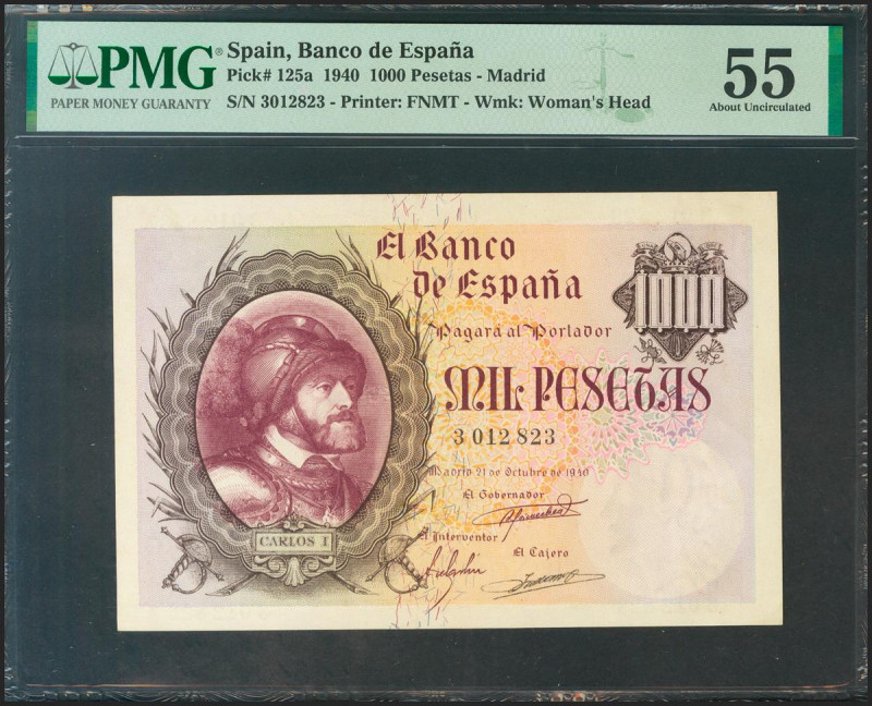 1000 Pesetas. 21 de Octubre de 1940. Sin serie. (Edifil 2021: 445, Pick: 125a). ...