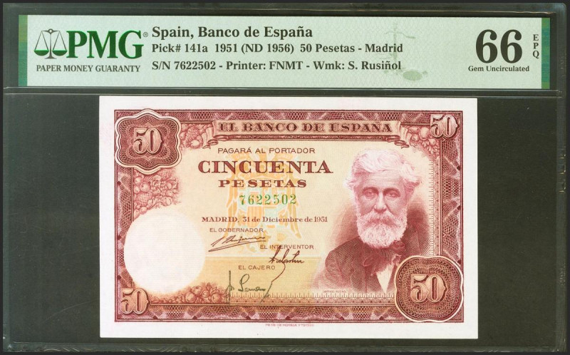 50 Pesetas. 31 de Diciembre de 1951. Sin serie. (Edifil 2021: 462, Pick: 141a). ...