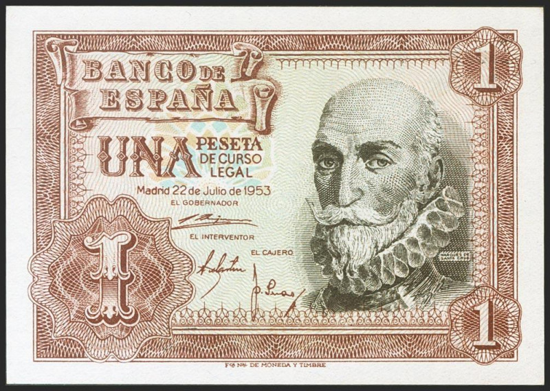 1 Peseta. 22 de Julio de 1953. Serie B. (Edifil 2021: 465a). Apresto original. S...