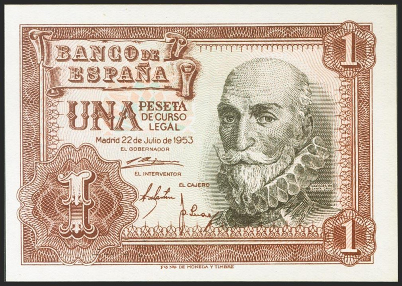 1 Peseta. 22 de Julio de 1953. Serie L. (Edifil 2021: 465a). Apresto original. S...