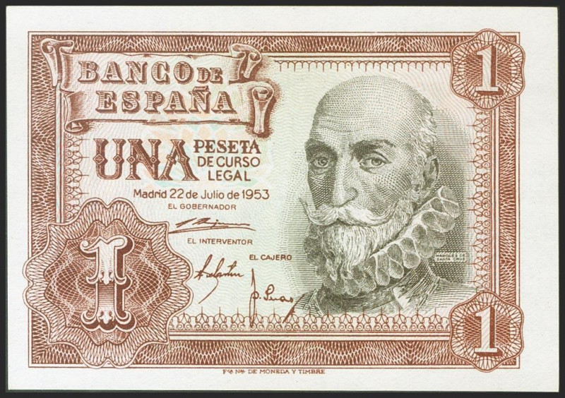 1 Peseta. 22 de Julio de 1953. Serie N. (Edifil 2021: 465a). Apresto original. S...