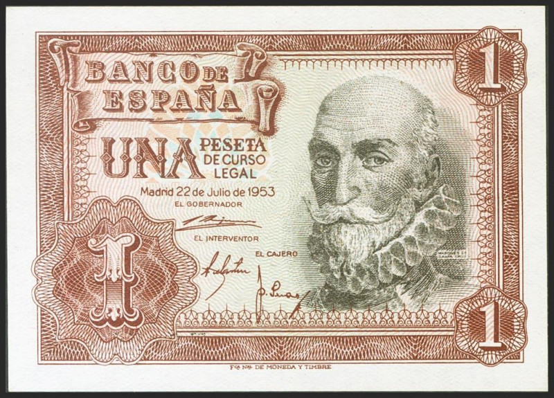 1 Peseta. 22 de Julio de 1953. Serie V. (Edifil 2021: 465a). Apresto original. S...