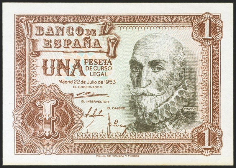 1 Peseta. 22 de Julio de 1953. Serie Y. (Edifil 2021: 465a). Apresto original. S...