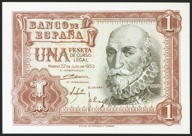 1 Peseta. 22 de Julio de 1953. Serie 1G. (Edifil 2021: 465b). Apresto original. ...