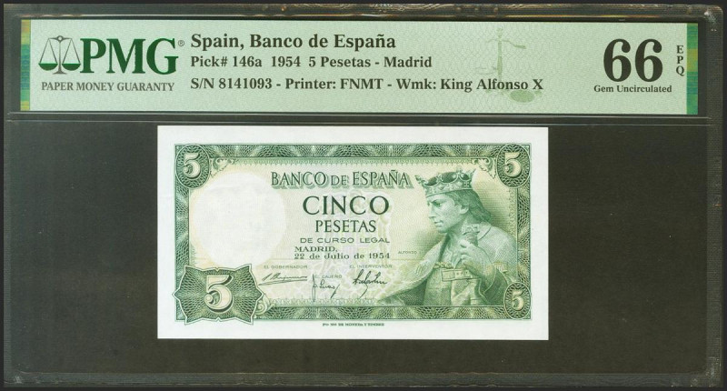 5 Pesetas. 22 de Julio de 1954. Sin serie. (Edifil 2021: 466, Pick: 146a). Inusu...