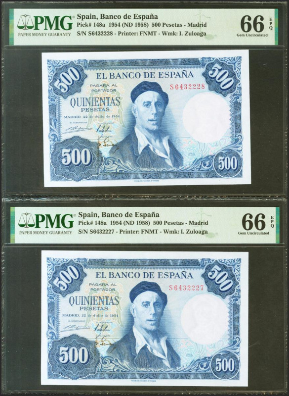 500 Pesetas. 22 de Julio de 1954. Pareja correlativa. Serie S. (Edifil 2021: 468...