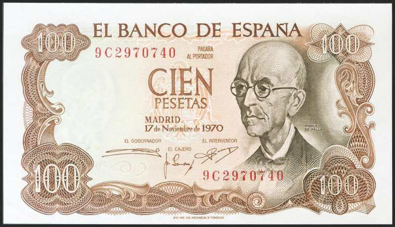 100 Pesetas. 17 de Noviembre de 1970. Serie especial 9C. (Edifil 2021: 472d). Co...