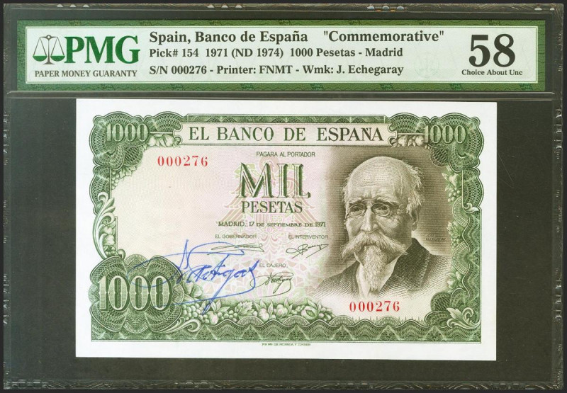 1000 Pesetas. 17 de Septiembre de 1971. Sin serie, numeración muy baja 000276 y ...