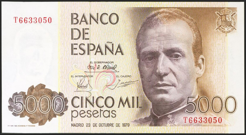 5000 Pesetas. 23 de Octubre de 1979. Serie T. (Edifil 2021: 478a). SC.