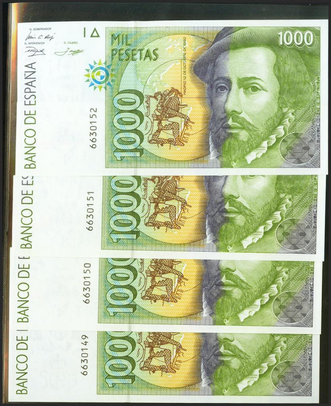 Conjunto de 4 billetes de 1000 Pesetas, emitidos el 12 de Octubre de 1992, sin s...