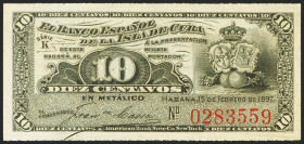 BANCO ESPAÑOL DE LA ISLA DE CUBA. 10 Centavos. 15 de Febrero de 1897. Serie K. (Edifil 2021: 84). Apresto original. SC.