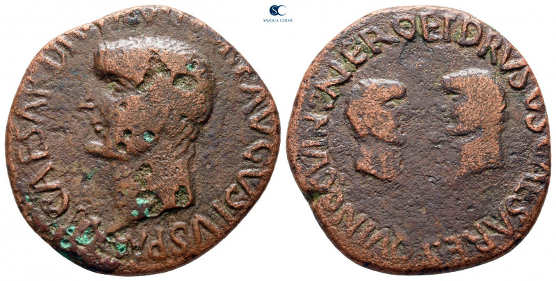 Hispania. Carthago Nova. Tiberius, with Nero and Drusus Caesars AD 14-37. 
As Æ...