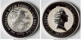 Elizabeth II silver Proof "Kookaburra - Royal Wedding" 30 Dollars (Kilo) 1993, Perth mint, KM181. Special issue mintage: 1,000. Special issue commemor...