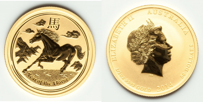 Elizabeth II gold Proof "Year of the Horse" 50 Dollars (1/2 oz) 2014, KM2104. 

...