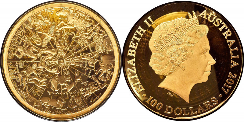 Elizabeth II gold Proof "Northern Sky - Domed" 100 Dollars 2017 UNC, Royal Austr...
