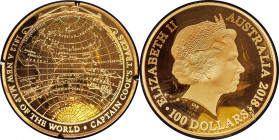Elizabeth II gold Proof "Captain Cook - Domed" 100 Dollars 2018 UNC, Royal Australian mint, KM-Unl. 38.51mm. A New Map of the World series. Mintage: 7...