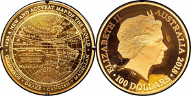 Elizabeth II gold Proof "Columbus, Drake, Cavendish, Magellan - Domed" 100 Dollars 2018 UNC, Royal Australian mint, KM-Unl. 38.51mm. A New Map of the ...