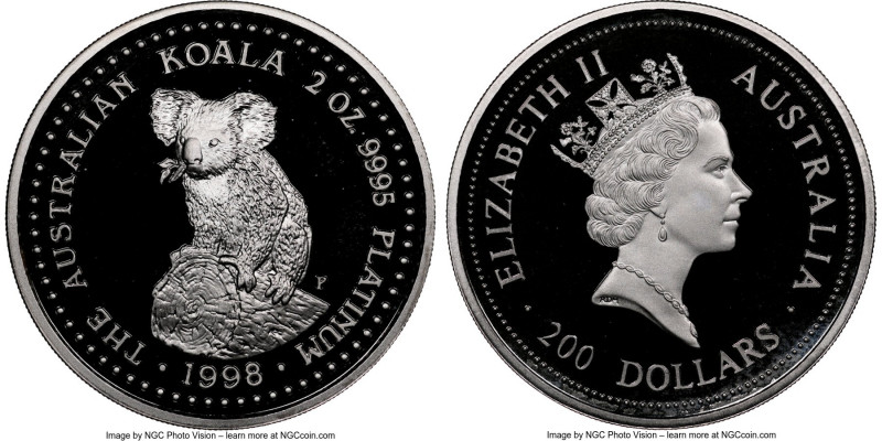 Elizabeth II platinum Proof "Koala" 200 Dollars 1998-P PR69 Ultra Cameo NGC, Per...
