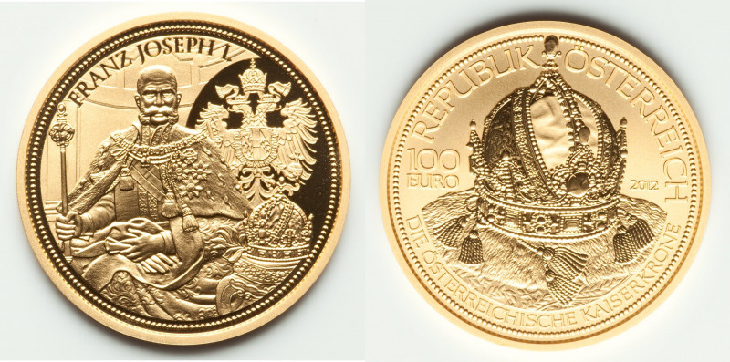 Republic gold Proof "Imperial Crown of Austria" 100 Euros 2012 UNC, KM3214. 30mm...