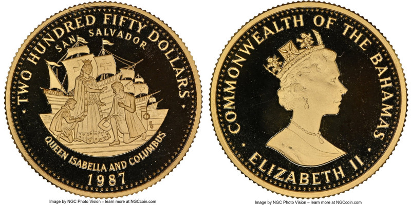 Elizabeth II gold Proof "Queen Isabella & Columbus" 250 Dollars 1987 PR68 Ultra ...