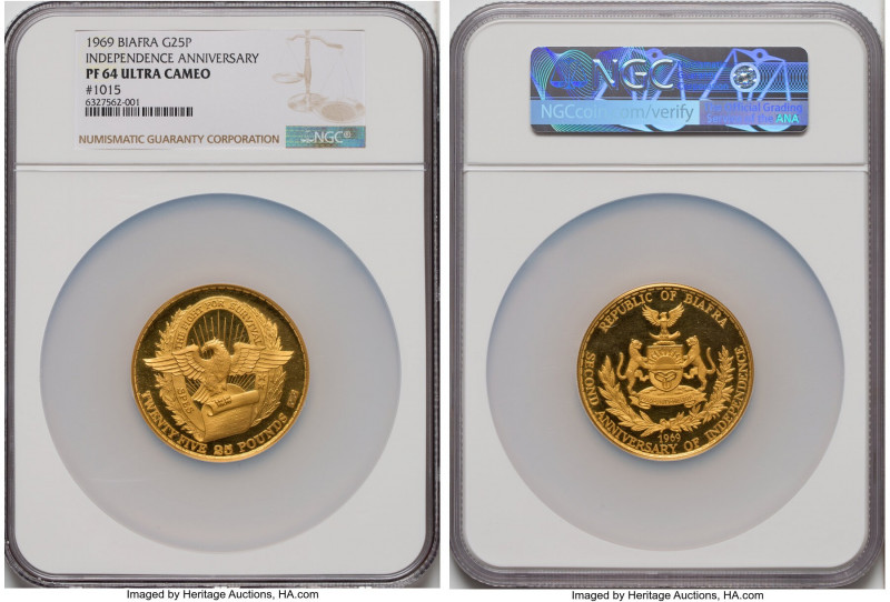 Republic gold Proof 25 Pounds 1969 PR64 Ultra Cameo NGC, KM11. Mintage: 3,000. I...