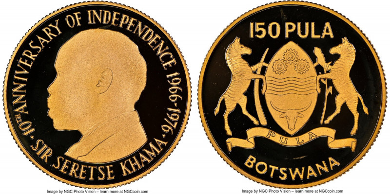 Republic gold Proof "Independence Anniversary" 150 Pula 1976 PR69 Ultra Cameo NG...