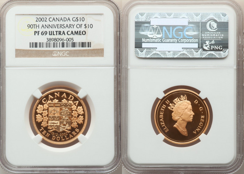 Elizabeth II gold Proof "90th Anniversary" 10 Dollars 2002 PR69 Ultra Cameo NGC,...