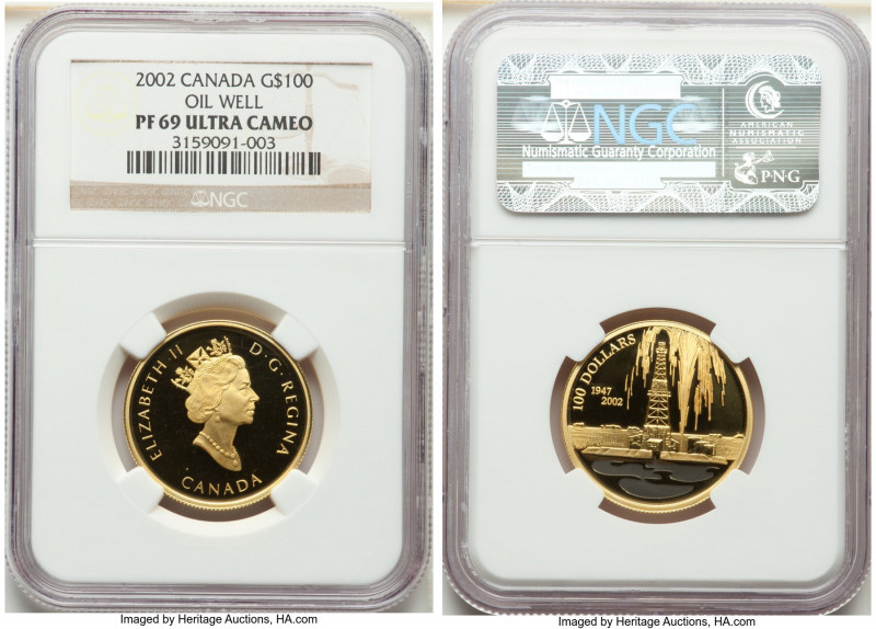 Elizabeth II gold Proof 100 Dollars 2002 PR69 Ultra Cameo NGC, Royal Canadian mi...