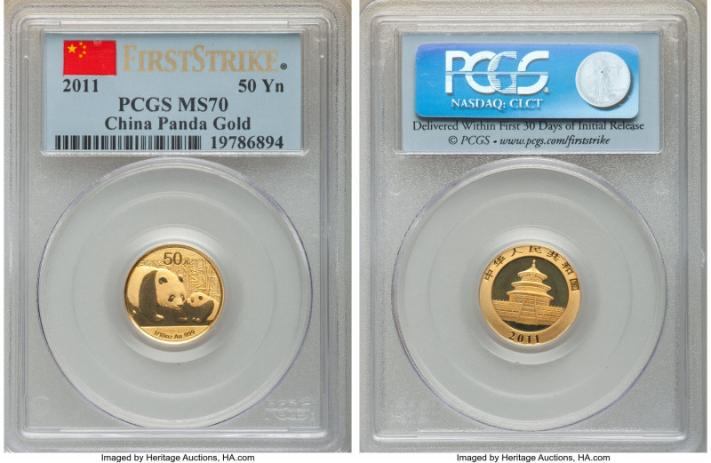 People's Republic Pair of Certified gold "Panda" 50 Yuan (1/10 oz) 2011 MS70 PCG...