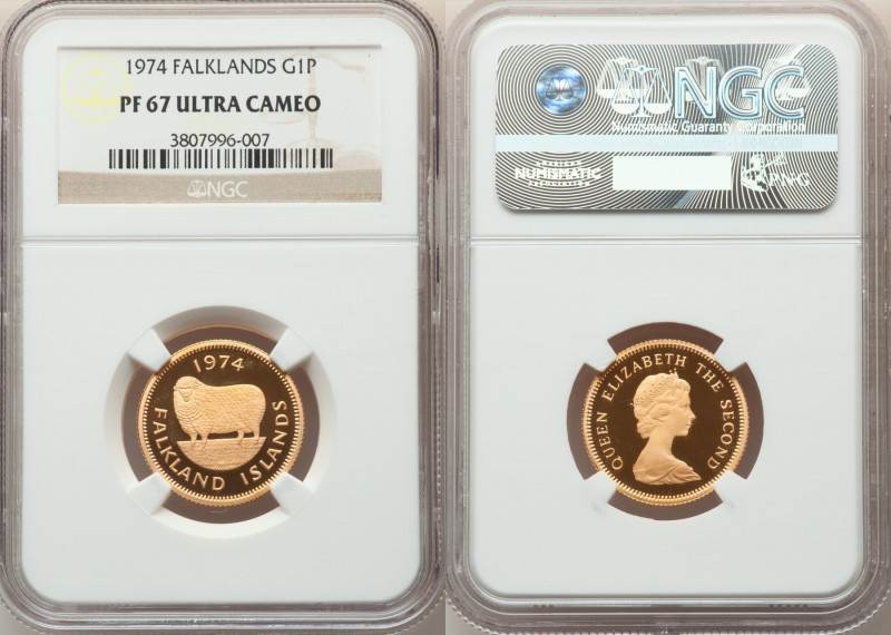 British Colony. Elizabeth II gold Proof Pound 1974 PR67 Ultra Cameo NGC, KM7. Mi...