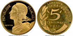 Republic gold Proof Piefort 5 Centimes 1977 PR67 Ultra Cameo NGC, Paris mint, KM-P571. Mintage: 41. AGW 0.2574 oz. 

HID09801242017

© 2022 Heritage A...
