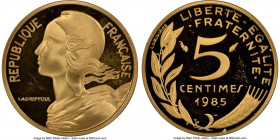 Republic gold Proof Piefort 5 Centimes 1985 PR67 Ultra Cameo NGC, Paris mint, KM-P932. Mintage: 6. AGW 0.2574 oz. 

HID09801242017

© 2022 Heritage Au...
