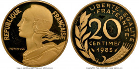 Republic gold Proof Piefort 20 Centimes 1985 PR66 Ultra Cameo NGC, Paris mint, KM-P936. Mintage: 4. AGW 0.5176oz. 

HID09801242017

© 2022 Heritage Au...