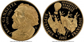 Republic gold Proof Piefort "Leon Gambetta" 10 Francs 1982 PR67 Ultra Cameo NGC, Paris Mint, KM-P749. Mintage: 87. Struck to commemorate the 100th ann...