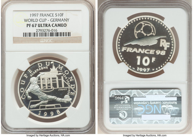 Republic 3-Piece Lot of Certified Proof "World Cup" 10 Francs 1997 Ultra Cameo N...