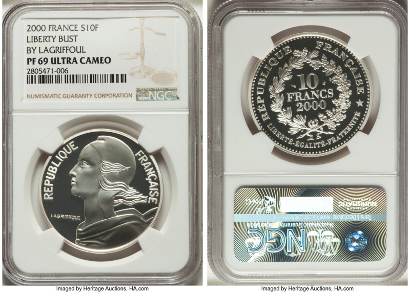 Republic Pair of Certified Proof 10 Francs 2000 PR69 Ultra Cameo NGC, 1) "Libert...