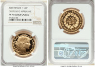 Republic gold Proof "Chaplain's Marianne Bust" 100 Francs 2000 PR70 Ultra Cameo NGC, Paris mint, KM1976. Mintage: 846. AGW 0.5028 oz. 

HID09801242017...