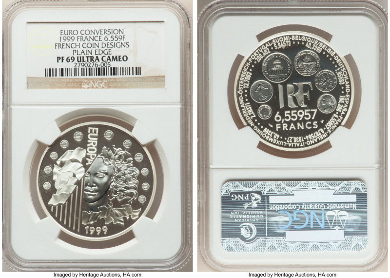 Republic 3-Piece Lot of Certified Issues NGC, 1) "Euro conversion" 6.559 Franc 1...